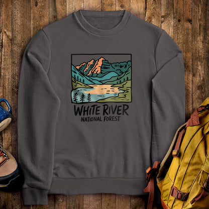 White River National Forest Crewneck Sweatshirt Charcoal Adventure and Outdoors Themed Sweatshirt