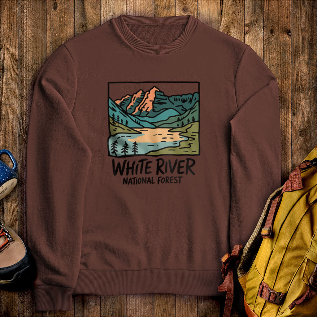 White River National Forest Crewneck Sweatshirt Cocoa Adventure and Outdoors Themed Sweatshirt