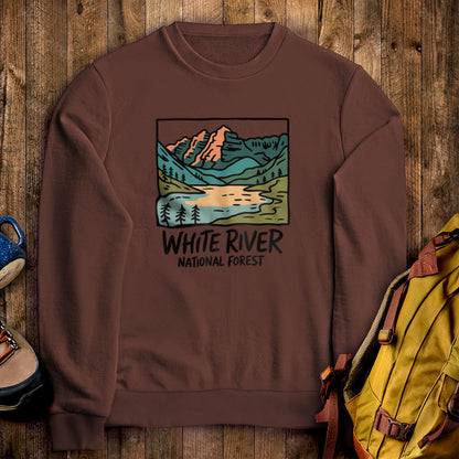 White River National Forest Crewneck Sweatshirt Cocoa Adventure and Outdoors Themed Sweatshirt