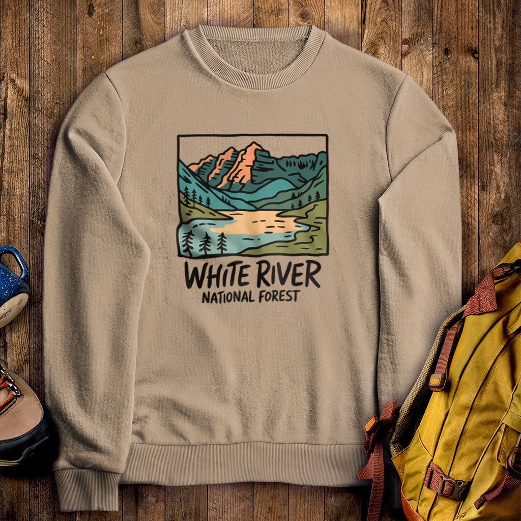 White River National Forest Crewneck Sweatshirt Sand Adventure and Outdoors Themed Sweatshirt