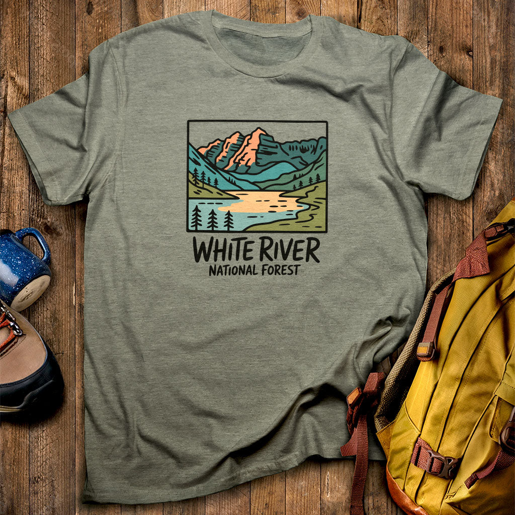 White River National Forest T-Shirt Heather Military Green Adventure and Outdoors Themed T-Shirt