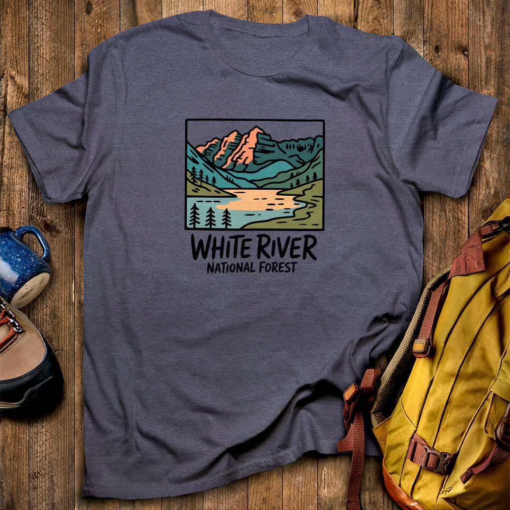White River National Forest T-Shirt Heather Navy Adventure and Outdoors Themed T-Shirt