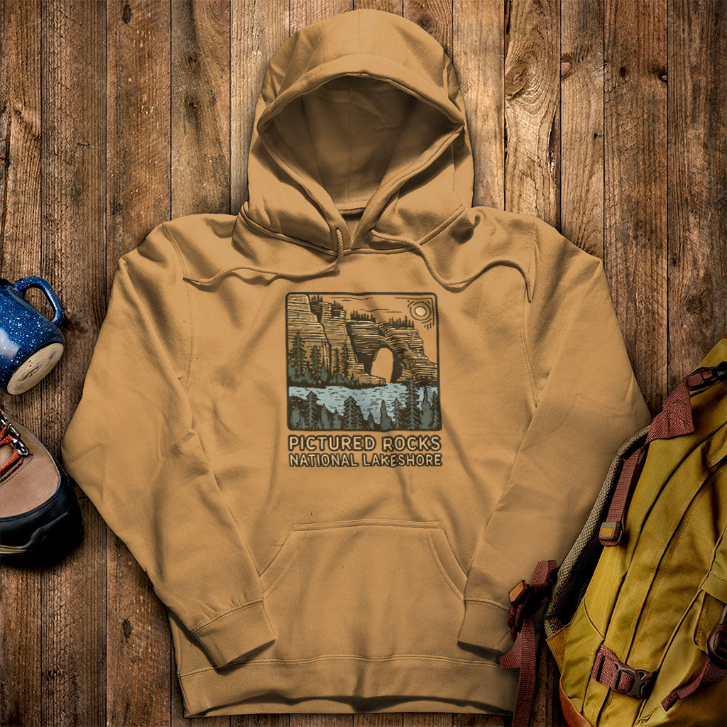 Pictured Rocks National Lakeshore Hoodie Mustard Adventure and Outdoors Themed Hoodie