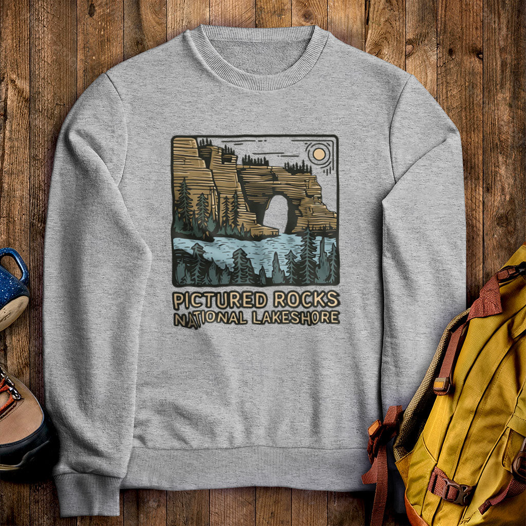 Pictured Rocks National Lakeshore Crewneck Sweatshirt Sport Grey Adventure and Outdoors Themed Sweatshirt