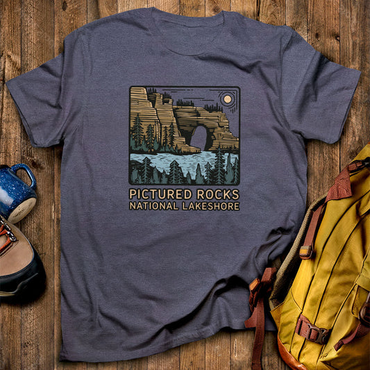 Pictured Rocks National Lakeshore T-Shirt Heather Navy Adventure and Outdoors Themed T-Shirt