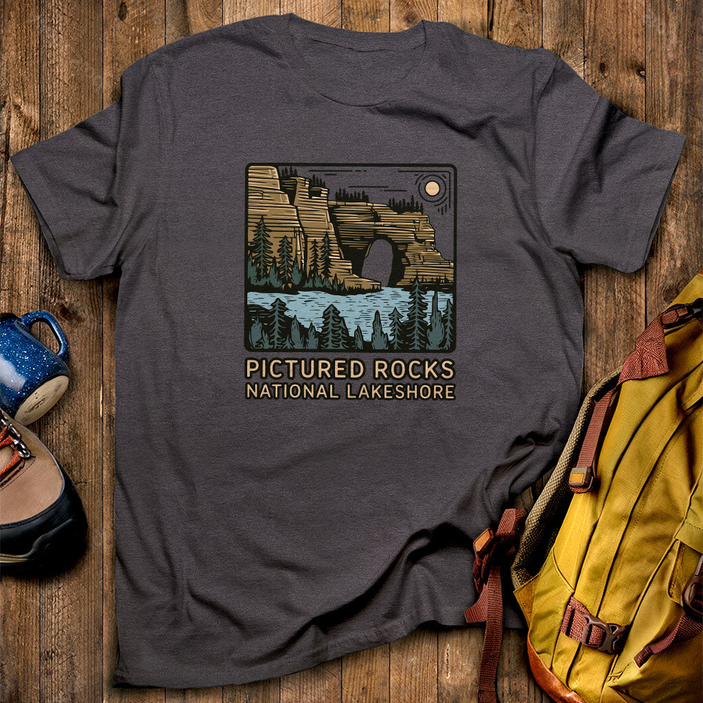 Pictured Rocks National Lakeshore T-Shirt Dark Heather Adventure and Outdoors Themed T-Shirt