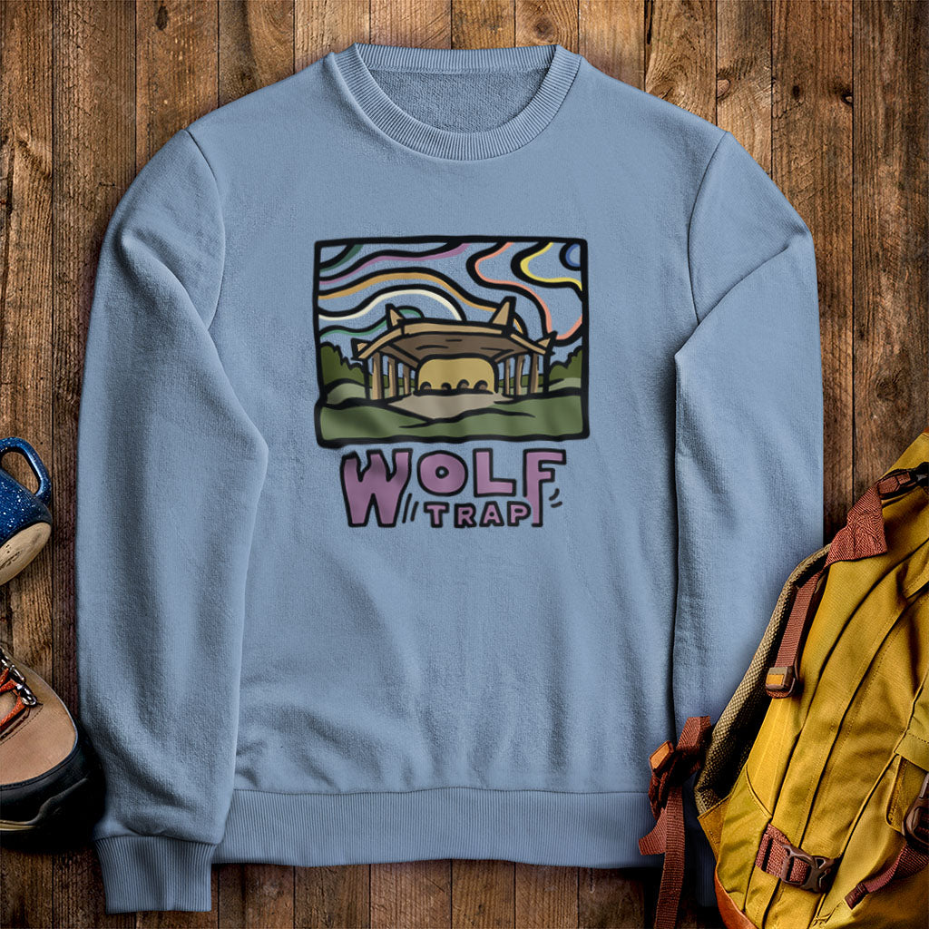 Wolf Trap Crewneck Sweatshirt Stone Blue Adventure and Outdoors Themed Sweatshirt