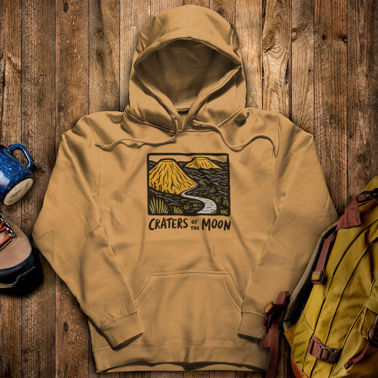 Craters of the Moon National Monument Hoodie Mustard Adventure and Outdoors Themed Hoodie