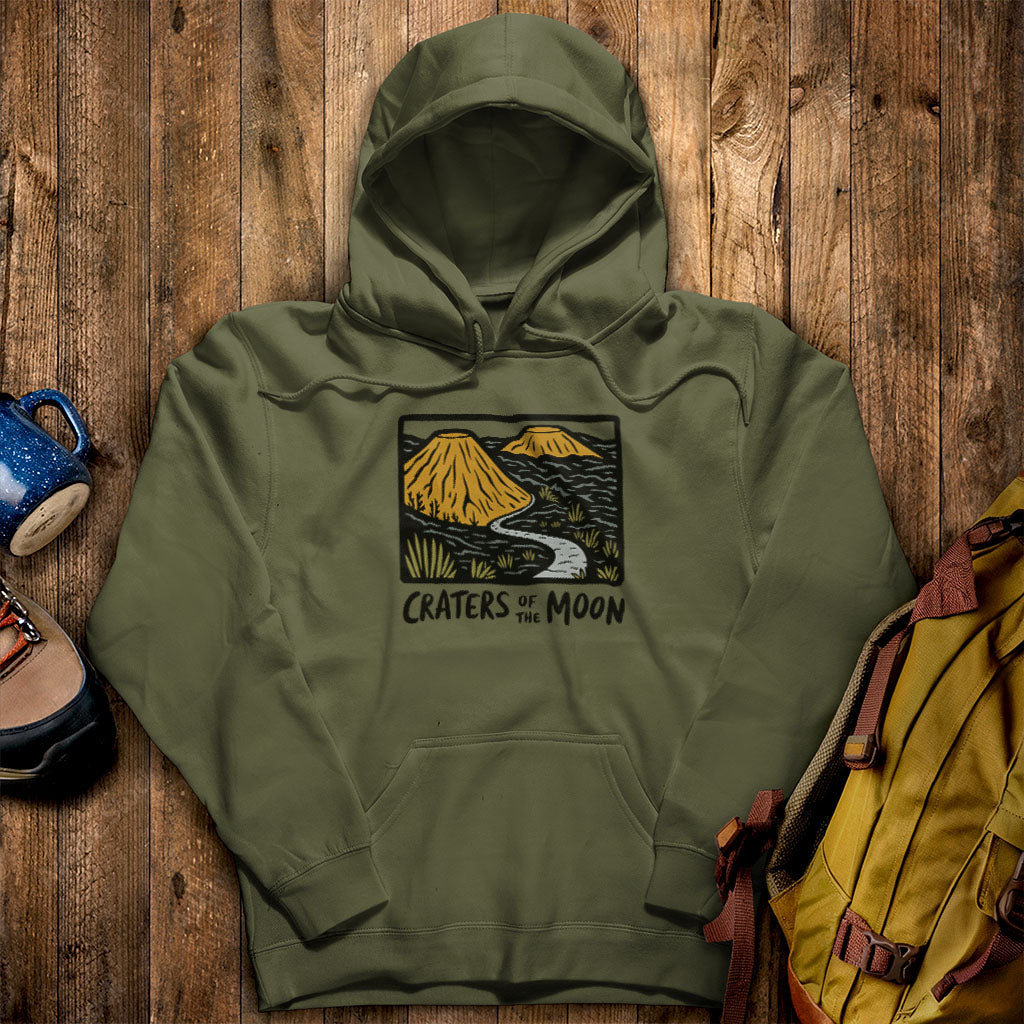 Craters of the Moon National Monument Hoodie Military Green Adventure and Outdoors Themed Hoodie
