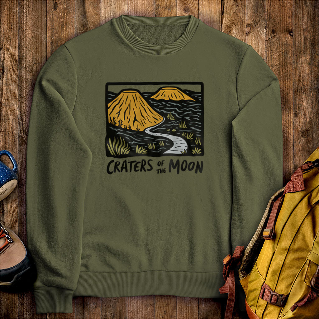 Craters of the Moon National Monument Crewneck Sweatshirt Military Green Adventure and Outdoors Themed Sweatshirt