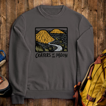 Craters of the Moon National Monument Crewneck Sweatshirt Charcoal Adventure and Outdoors Themed Sweatshirt