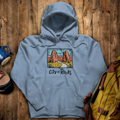 City of Rocks National Reserve Hoodie Stone Blue Adventure and Outdoors Themed Hoodie