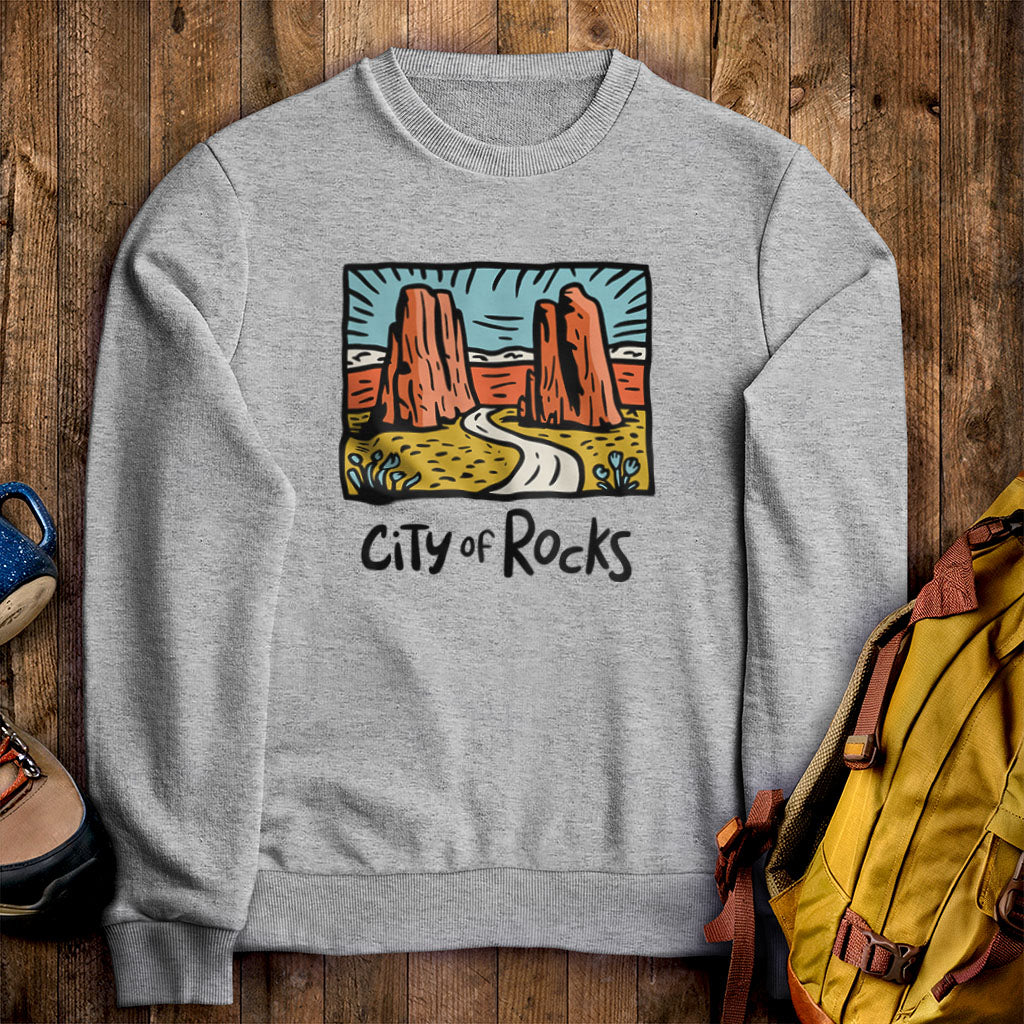 City of Rocks National Reserve Crewneck Sweatshirt Sport Grey Adventure and Outdoors Themed Sweatshirt