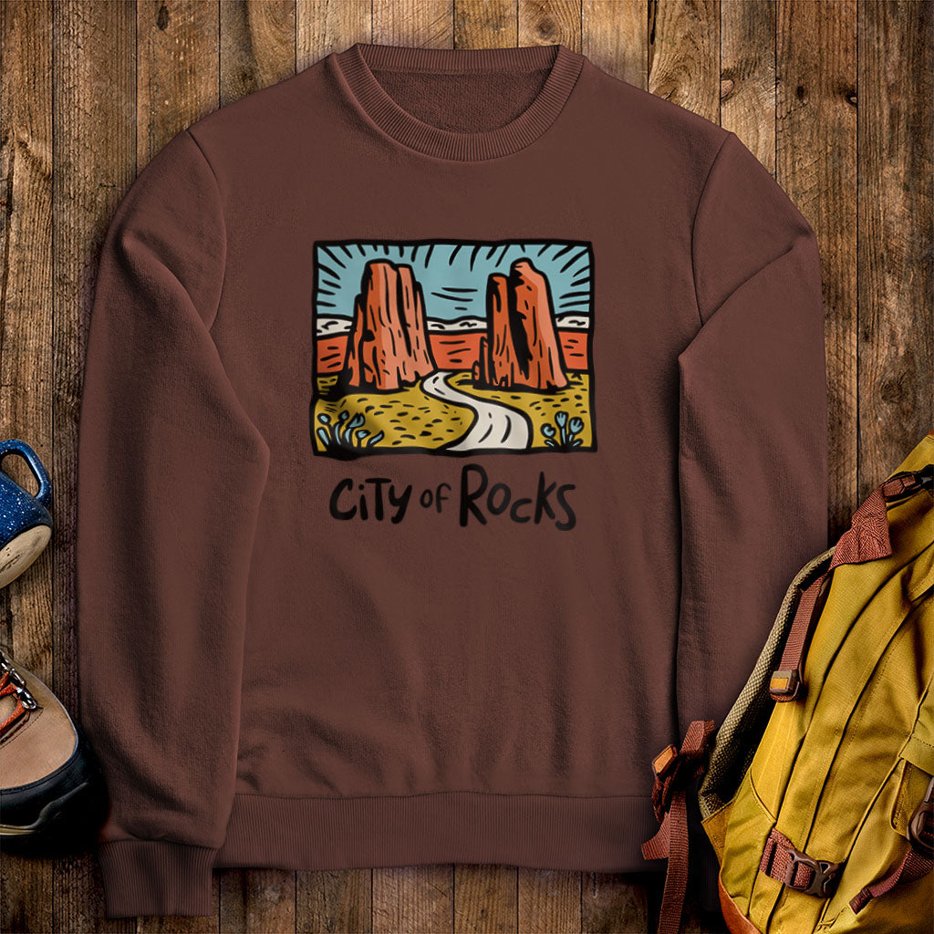 City of Rocks National Reserve Crewneck Sweatshirt Cocoa Adventure and Outdoors Themed Sweatshirt