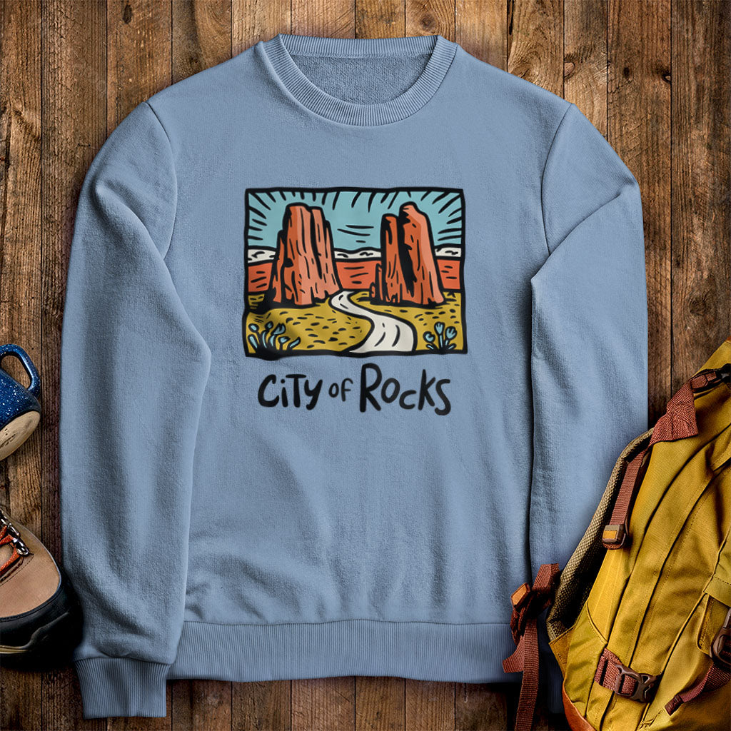 City of Rocks National Reserve Crewneck Sweatshirt Stone Blue Adventure and Outdoors Themed Sweatshirt