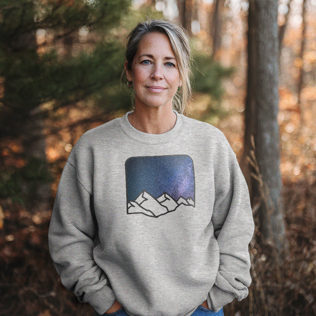 Starry Peaks Crewneck Sweatshirt Adventure and Outdoors Themed Sweatshirt