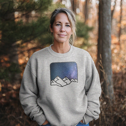 Starry Peaks Crewneck Sweatshirt Adventure and Outdoors Themed Sweatshirt