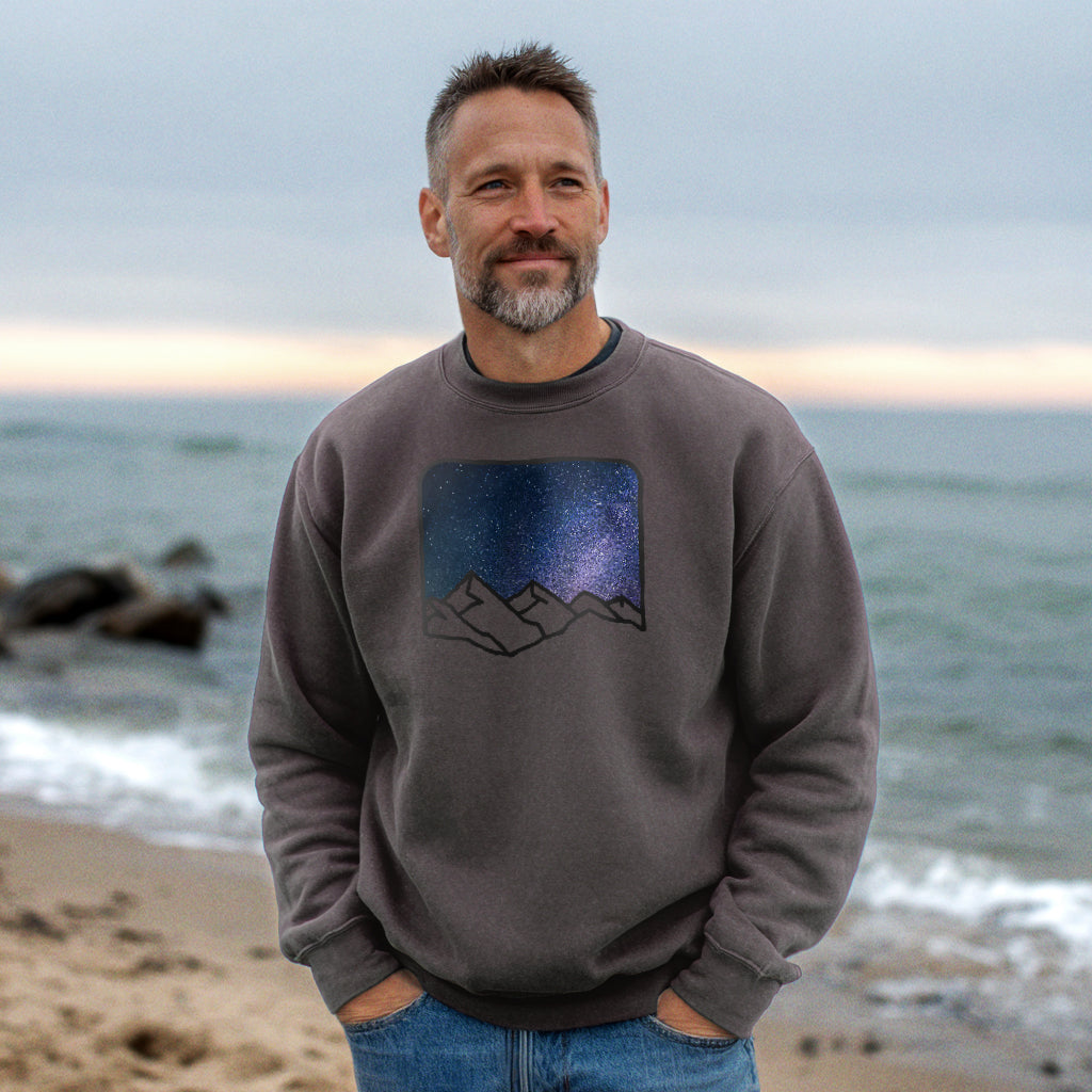 Starry Peaks Crewneck Sweatshirt Adventure and Outdoors Themed Sweatshirt