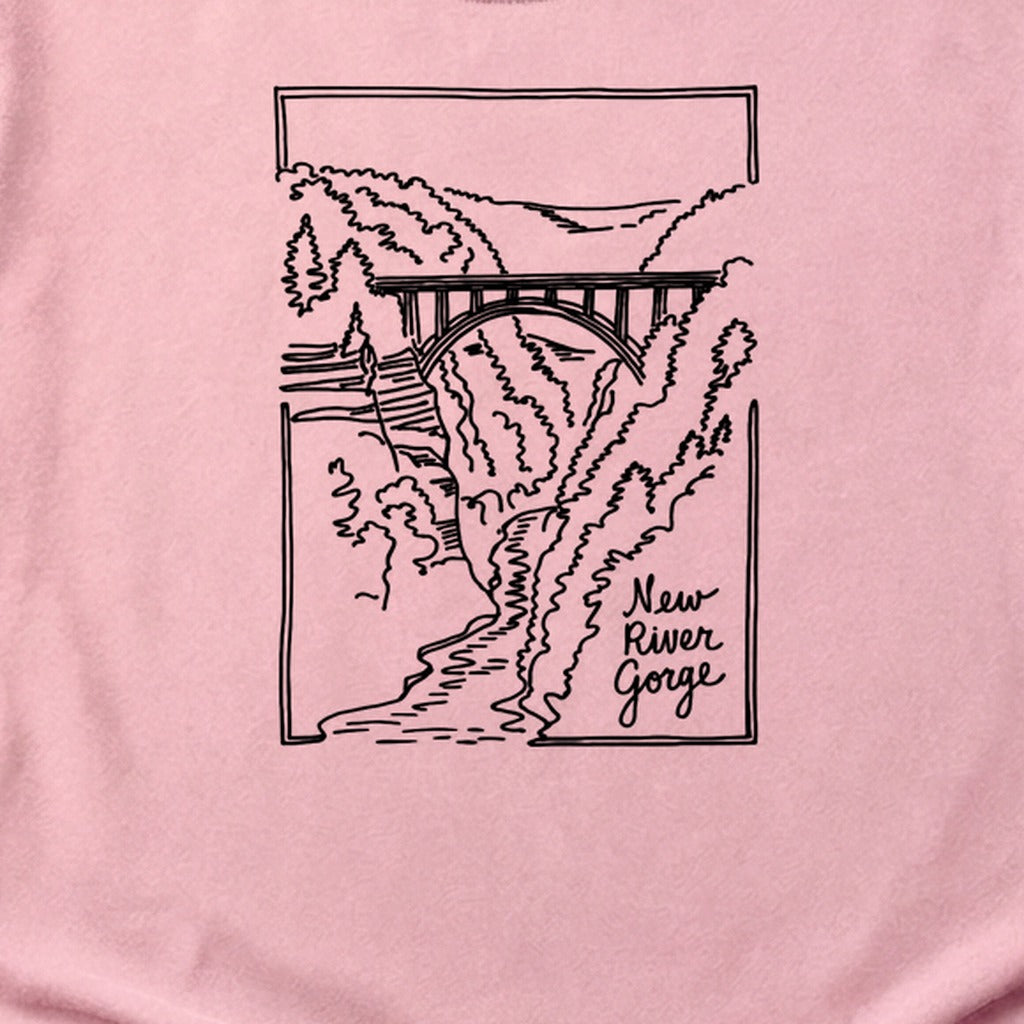New River Gorge Line Drawing Cotton T-Shirt