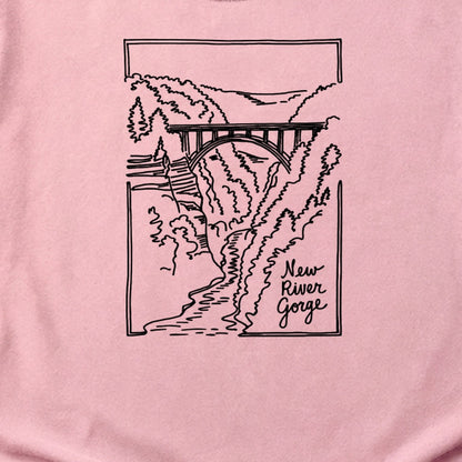 New River Gorge Line Drawing Cotton T-Shirt