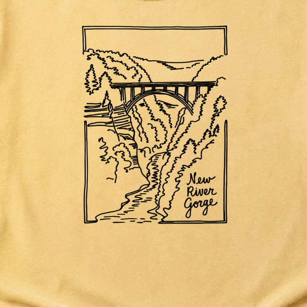 New River Gorge Line Drawing Cotton T-Shirt