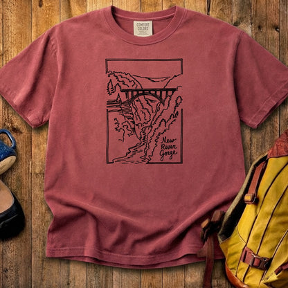 New River Gorge Line Drawing Cotton T-Shirt