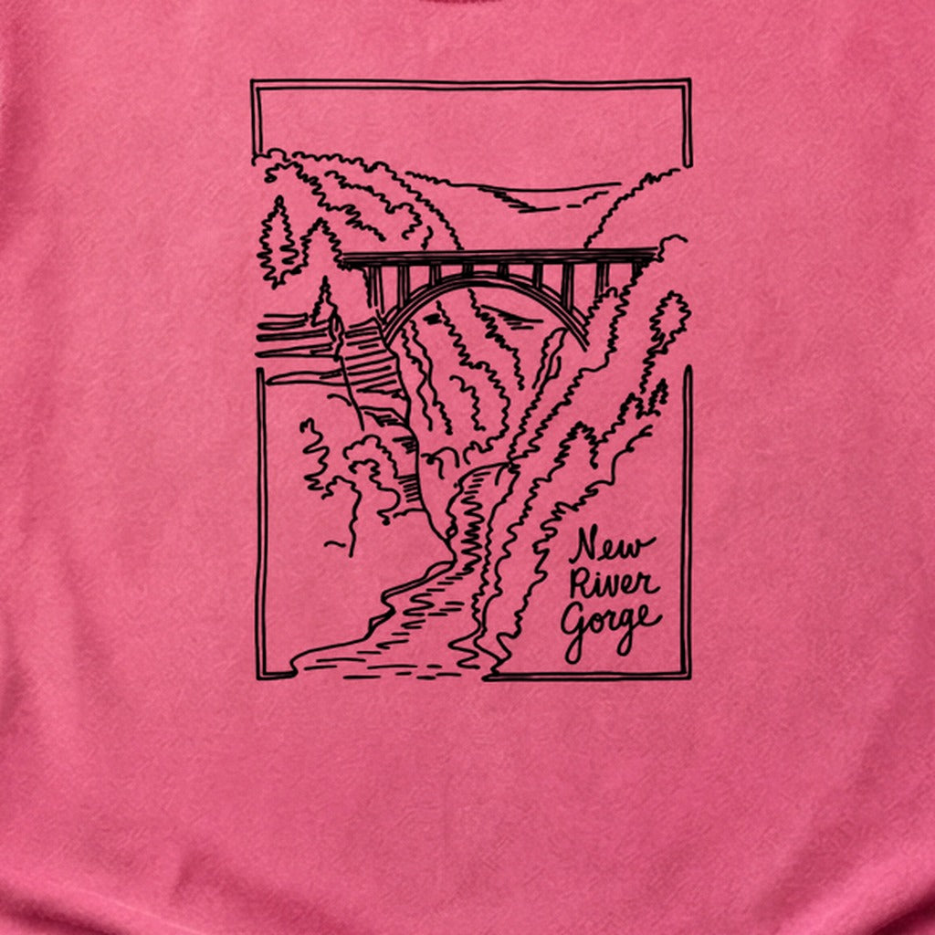 New River Gorge Line Drawing Cotton T-Shirt