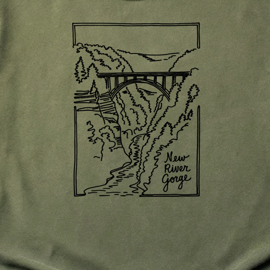 New River Gorge Line Drawing Cotton T-Shirt