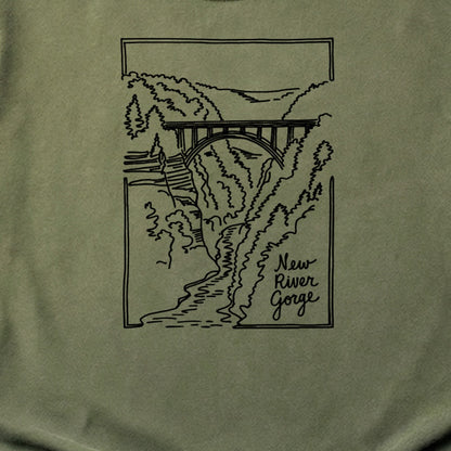 New River Gorge Line Drawing Cotton T-Shirt