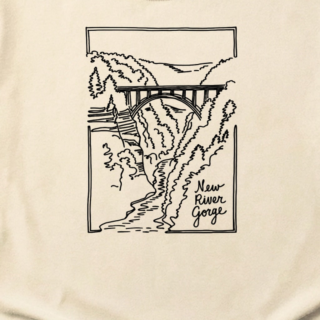 New River Gorge Line Drawing Cotton T-Shirt