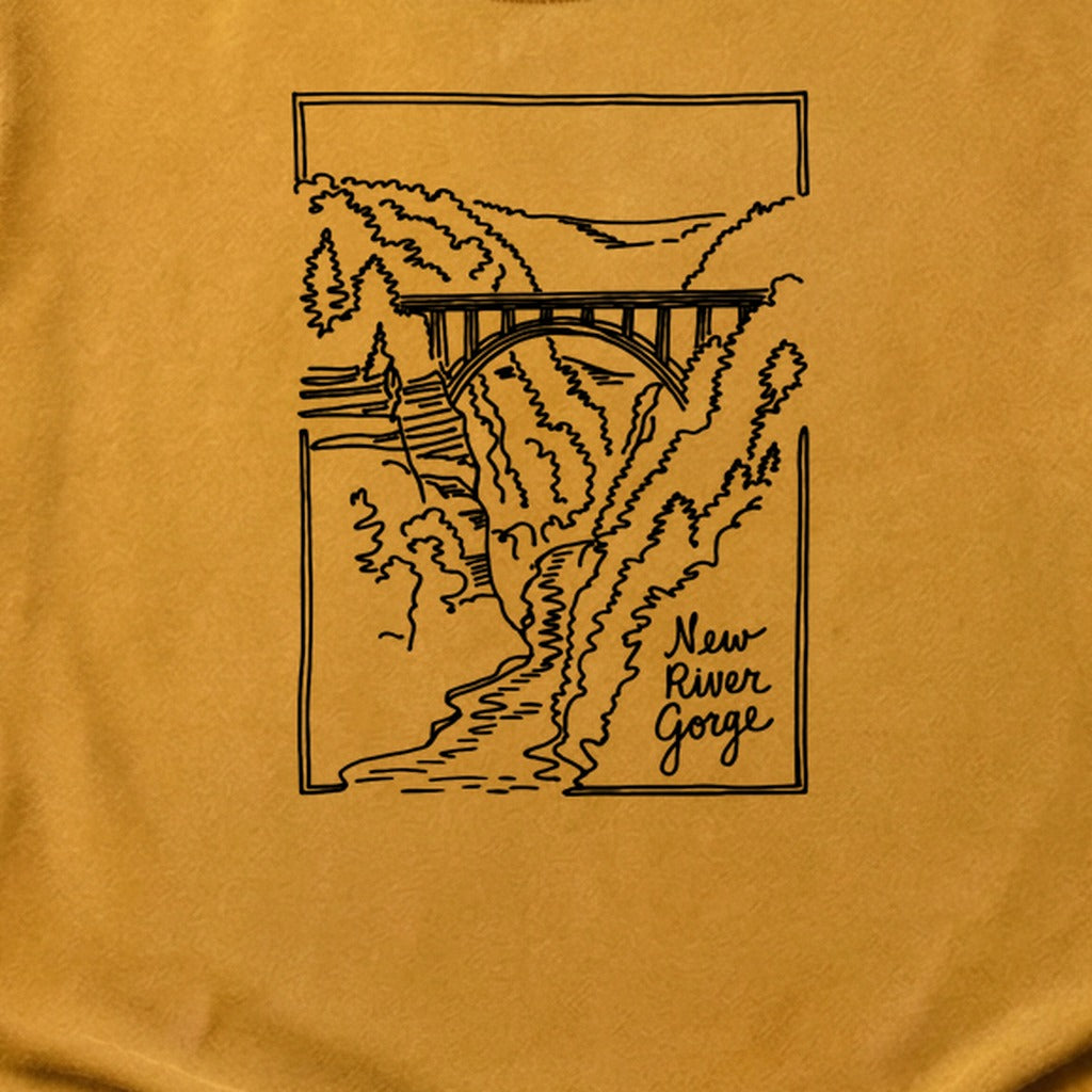 New River Gorge Line Drawing Cotton T-Shirt