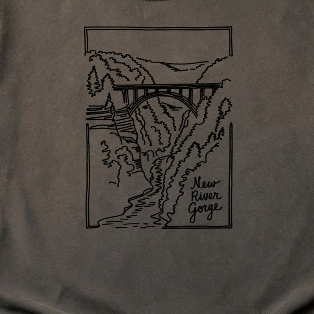 New River Gorge Line Drawing Cotton T-Shirt
