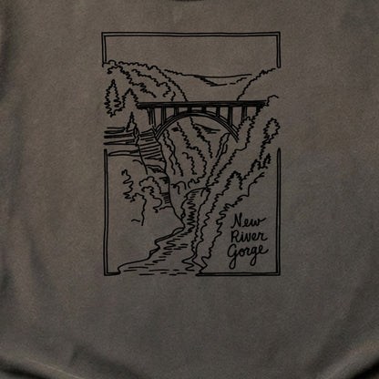 New River Gorge Line Drawing Cotton T-Shirt