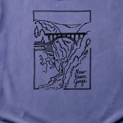 New River Gorge Line Drawing Cotton T-Shirt