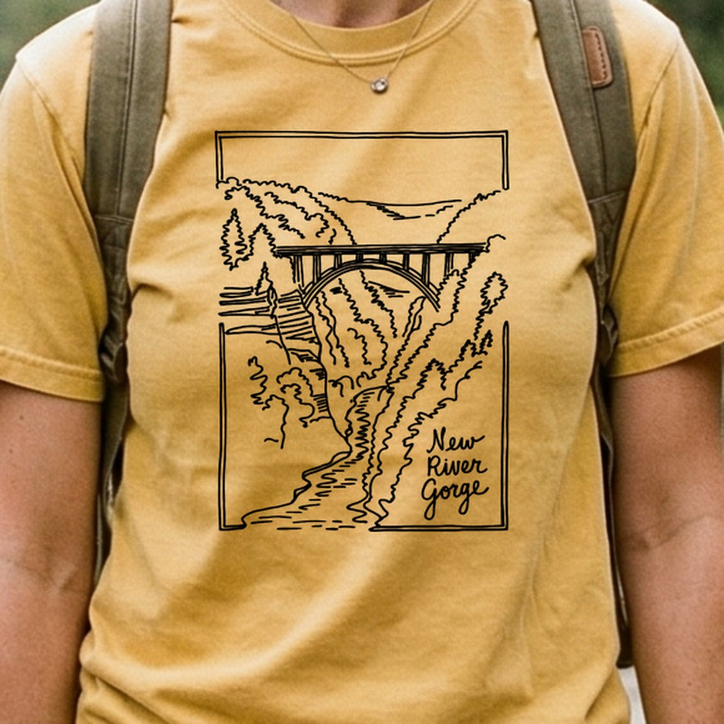 New River Gorge Line Drawing Cotton T-Shirt