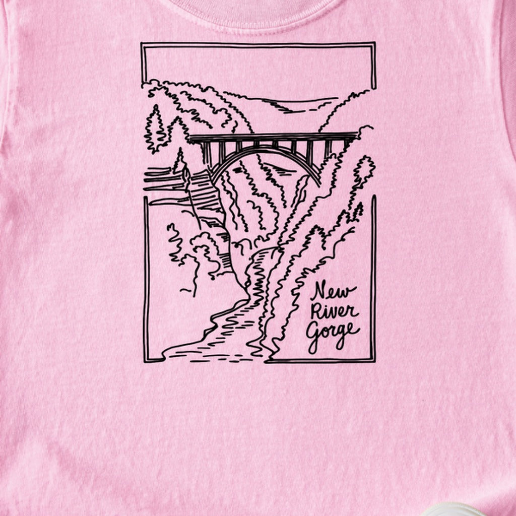 New River Gorge Line Drawing Kids Cotton T-Shirt