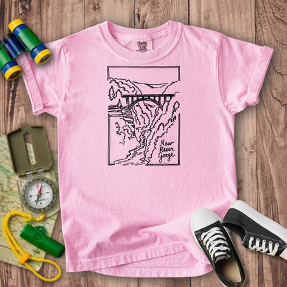 New River Gorge Line Drawing Kids Cotton T-Shirt