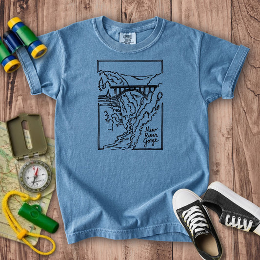 New River Gorge Line Drawing Kids Cotton T-Shirt