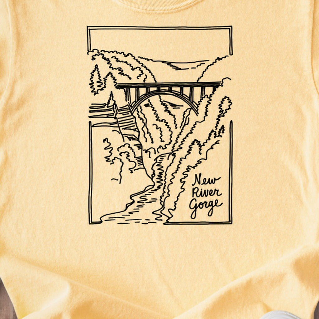 New River Gorge Line Drawing Kids Cotton T-Shirt