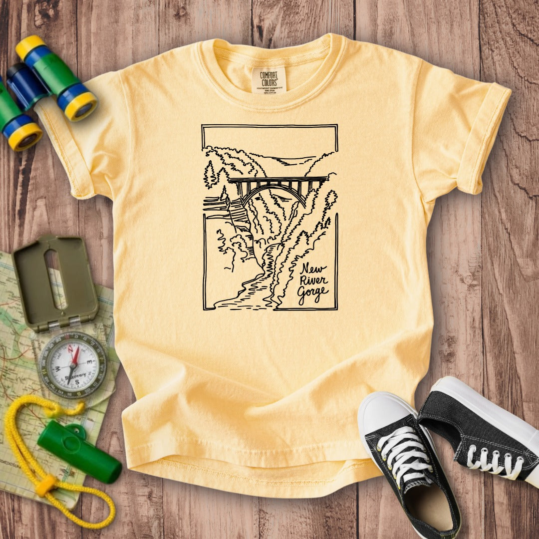 New River Gorge Line Drawing Kids Cotton T-Shirt