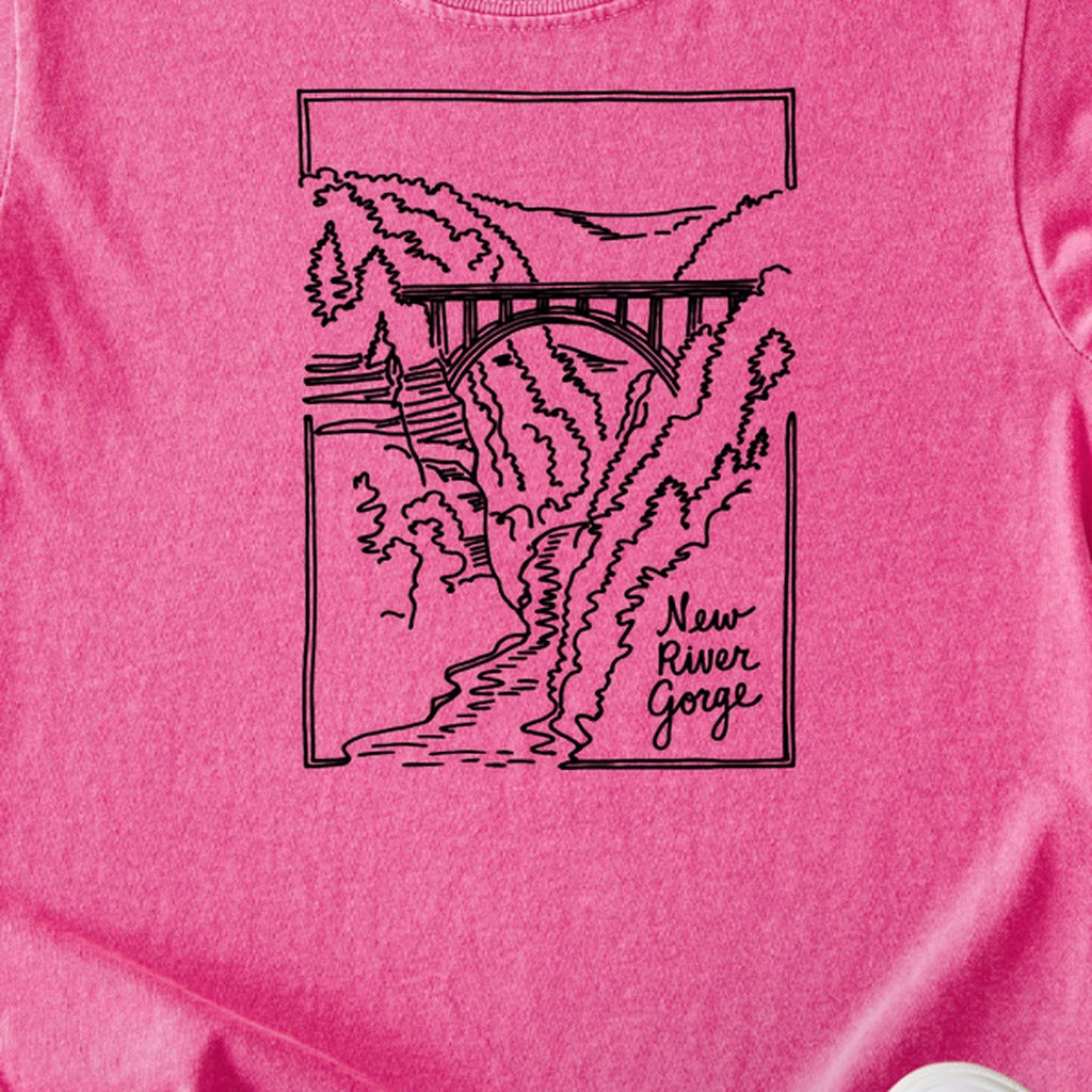 New River Gorge Line Drawing Kids Cotton T-Shirt