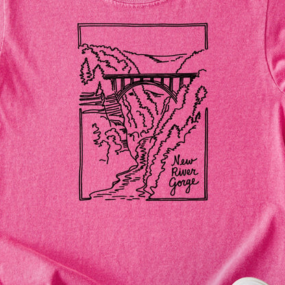 New River Gorge Line Drawing Kids Cotton T-Shirt
