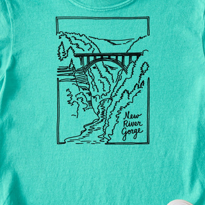 New River Gorge Line Drawing Kids Cotton T-Shirt