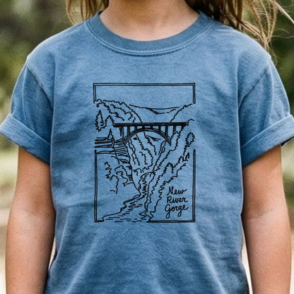 New River Gorge Line Drawing Kids Cotton T-Shirt
