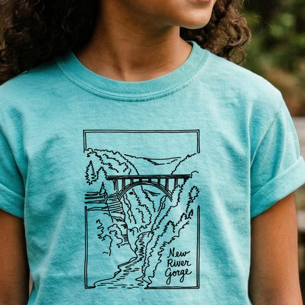 New River Gorge Line Drawing Kids Cotton T-Shirt