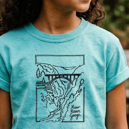 New River Gorge Line Drawing Kids Cotton T-Shirt