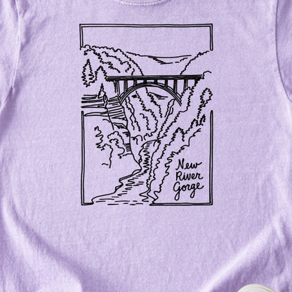 New River Gorge Line Drawing Kids Cotton T-Shirt