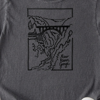 New River Gorge Line Drawing Kids Cotton T-Shirt