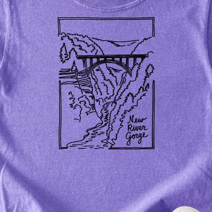 New River Gorge Line Drawing Kids Cotton T-Shirt