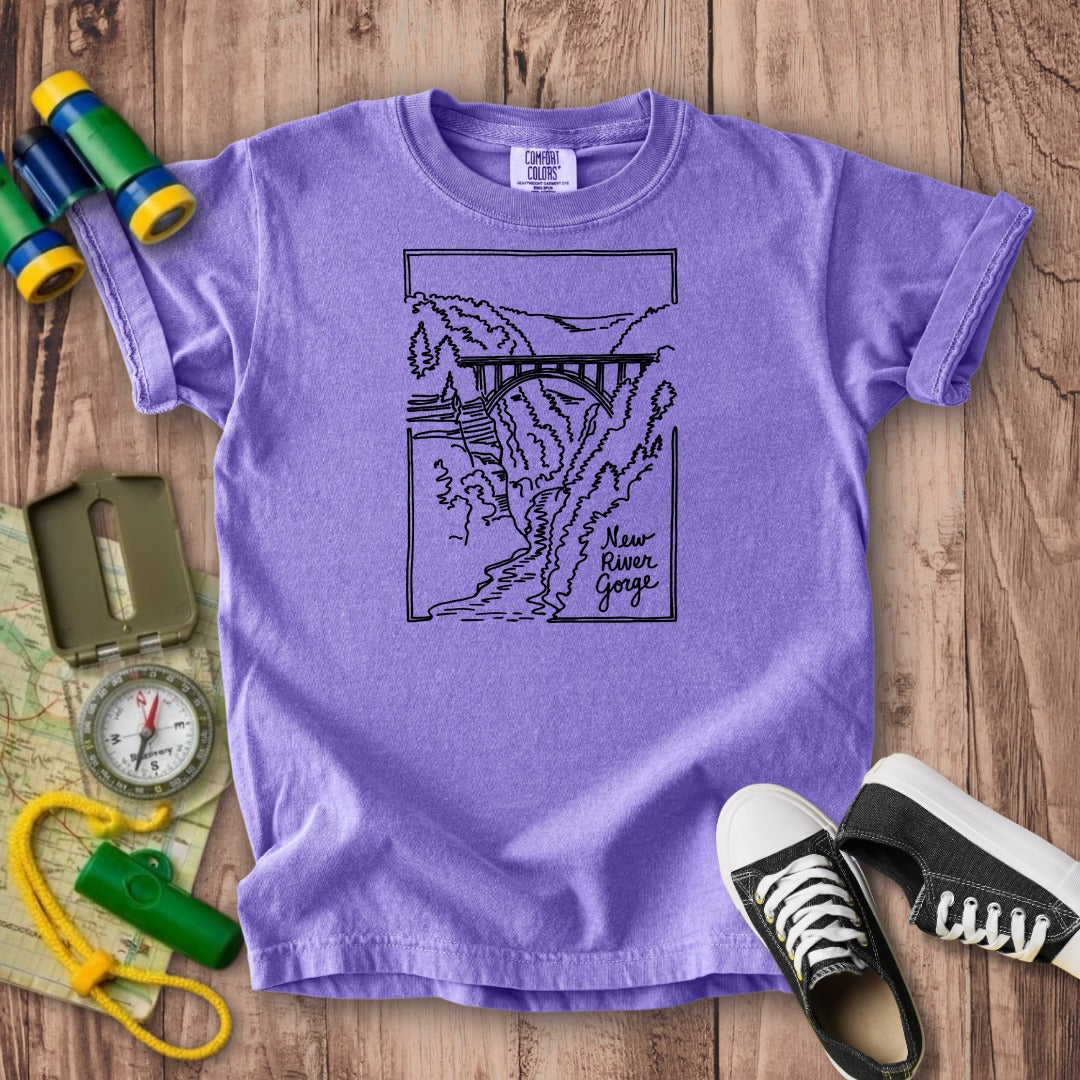 New River Gorge Line Drawing Kids Cotton T-Shirt